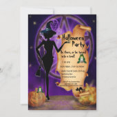 Invitation Halloween sorcière noire (Devant)