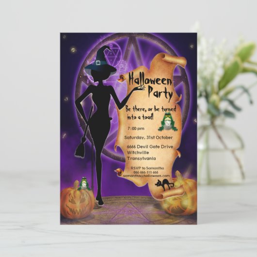 Invitation Halloween sorcière noire (Debout devant)