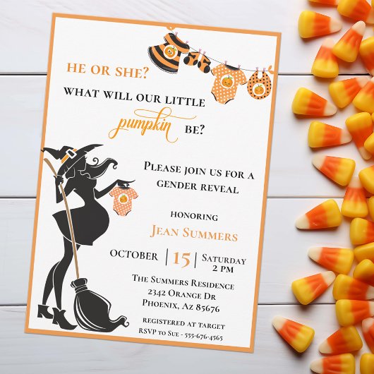 Invitation Halloween Sorcière Octobre Révélation de genre