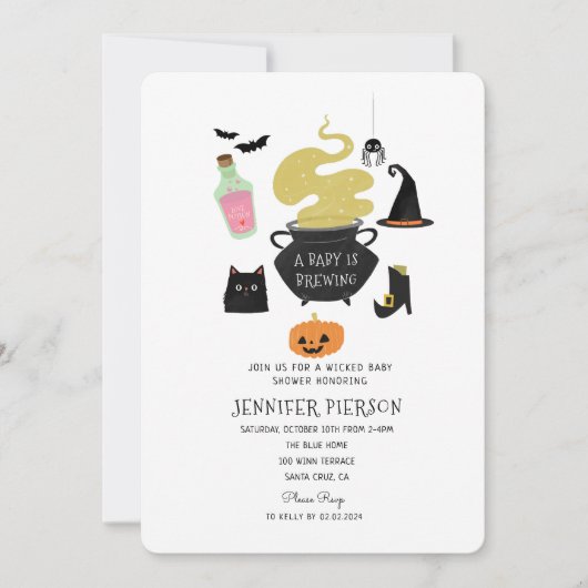 Invitation Halloween sorcière Un bébé brasse du Baby shower (Devant)