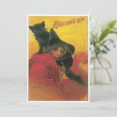 Invitation Halloween sorcière vintage et chat noir (Debout devant)