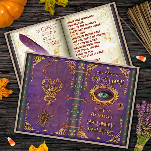 Invitation Halloween sorcières magique Livre épell Eyeball Sp