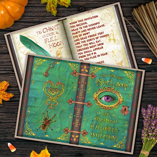Invitation Halloween sorcières magique sort livre Eyeball fêt