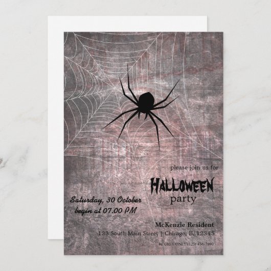 Invitation Halloween Spider Party (Devant / Derrière)