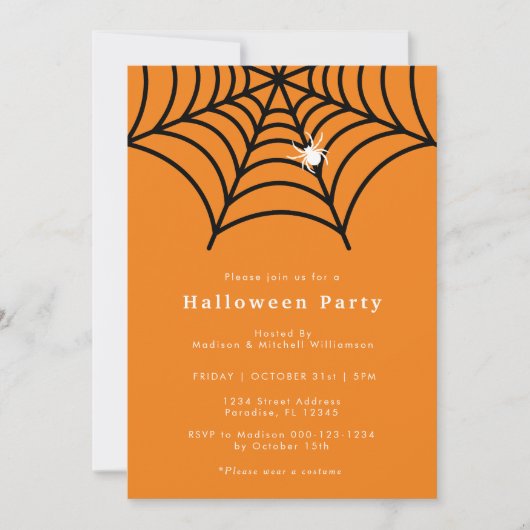 Invitation Halloween Spider Web Éffrayant moderne Orange Part (Devant)