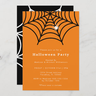 Invitation Halloween Spider Web Éffrayant moderne Orange Part