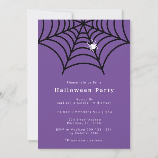 Invitation Halloween Spider Web Éffrayant moderne violet Part (Devant)