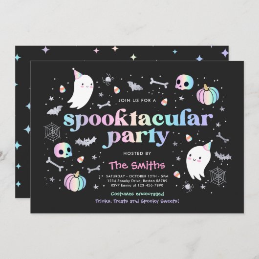 Invitation Halloween Spooktacular Party Cute Pastel Ghost (Devant / Derrière)