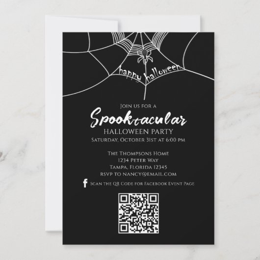 Invitation Halloween Spooktacular Spider QR Code Social Media (Devant)