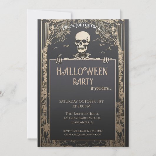 Invitation Halloween squelette classique (Devant)