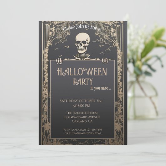 Invitation Halloween squelette classique (Debout devant)