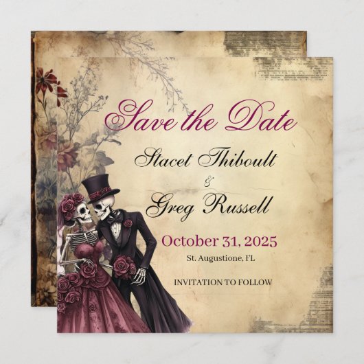 Invitation Halloween squelette gothique rustique Enregistrer  (Devant / Derrière)