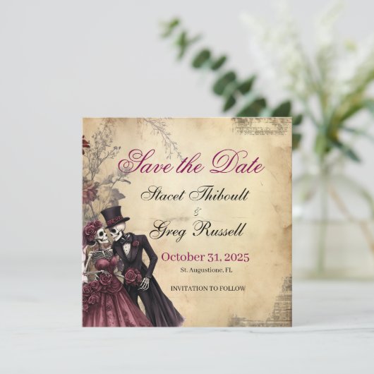 Invitation Halloween squelette gothique rustique Enregistrer (Debout devant)