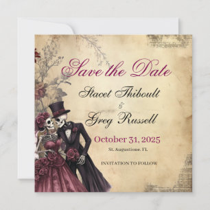 Invitation Halloween squelette gothique rustique Enregistrer