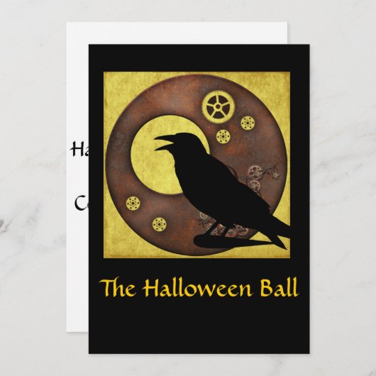 Invitation Halloween Steampunk Raven (Devant / Derrière)