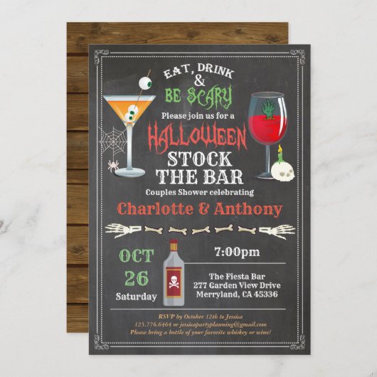 Invitation Halloween stock bar couples douche tableau noir (Devant / Derrière)