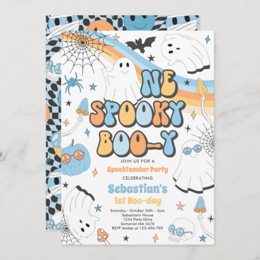 Invitation Halloween Super Cute Ghost 1er Anniversaire (Devant / Derrière)