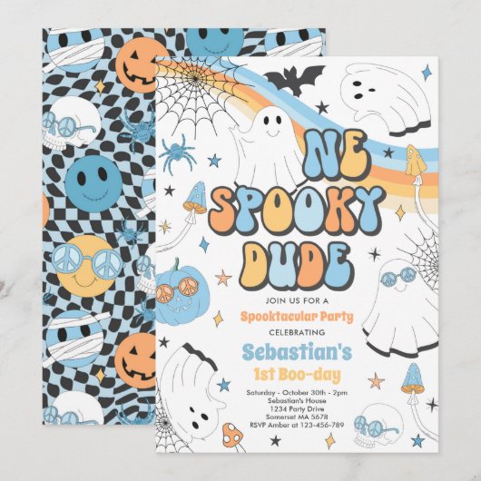 Invitation Halloween Super Cute Ghost 1er Anniversaire (Devant / Derrière)