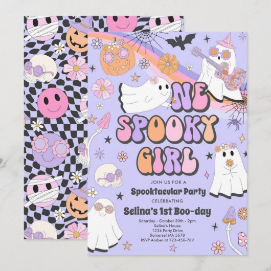 Invitation Halloween Super Cute Ghost 1er Anniversaire (Devant / Derrière)