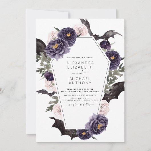 Invitation Halloween tout en un QR Code Mariage gothique (Devant)