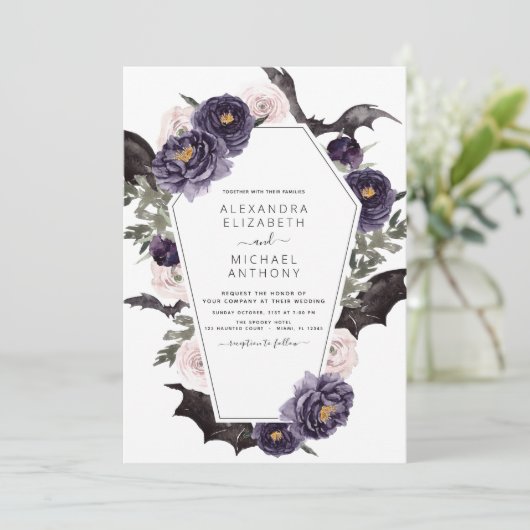 Invitation Halloween tout en un QR Code Mariage gothique (Debout devant)
