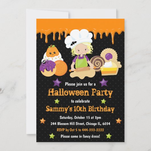 Invitation Halloween Traitements Baking Anniversaire (Devant)