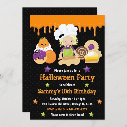 Invitation Halloween Traitements Baking Anniversaire (Devant / Derrière)