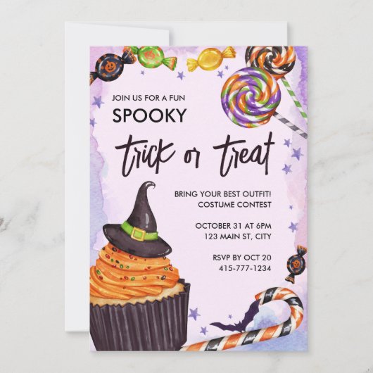 Invitation Halloween Trick ou Treat Cupcake (Devant)