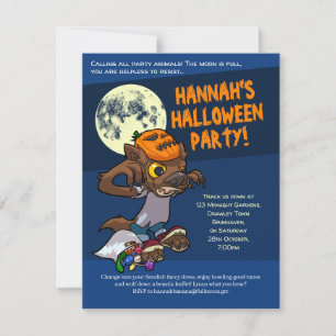 Invitation Halloween Trick Ou Treat Little Cartoon Werewolf