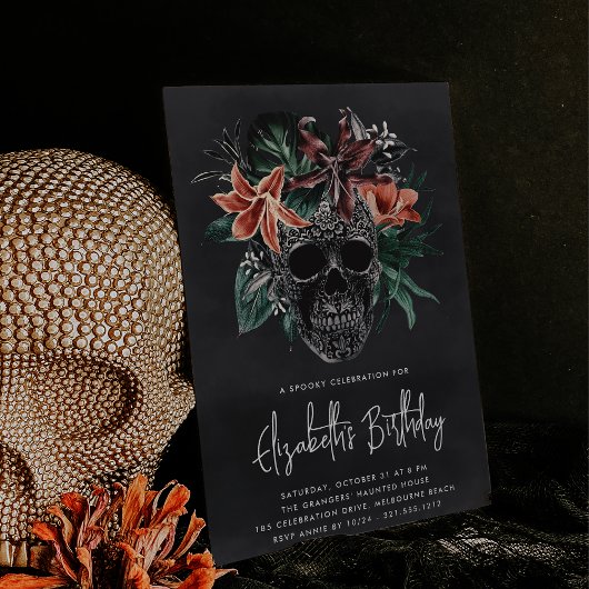 Invitation Halloween Tropical Floral Skull fête d'anniversair