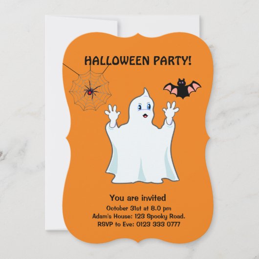 Invitation Halloween Trumpy Ghost, Spider & Bat (Devant)
