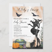 Invitation Halloween Un Bébé Brasse De L'Aquarelle De Sorcièr (Devant)