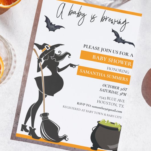 Invitation Halloween Un Bébé Brasse Sorcière Moderne