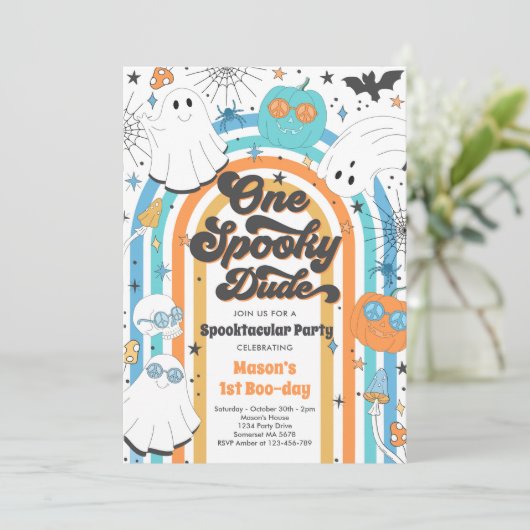 Invitation Halloween Un Éffrayant Dude Fantôme 1er Anniversai (Debout devant)