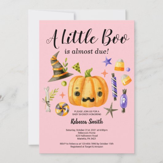 Invitation Halloween Un Petit Boo Citrouille Baby shower fill (Devant)