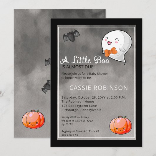 Invitation Halloween Un Petit Boo Ghost Baby shower Garçon (Devant / Derrière)