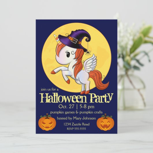 Invitation Halloween Unicorn Pegasus Witch (Debout devant)