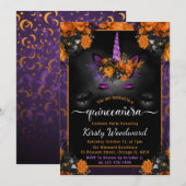 Invitation Halloween Unicorne Florale Face Automne Quinceaner (Devant / Derrière)