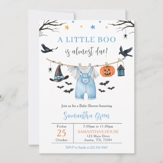 Invitation Halloween Vêtements Petit Baby shower Boo (Devant)