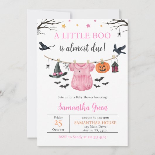 Invitation Halloween Vêtements Petit Baby shower Boo (Devant)