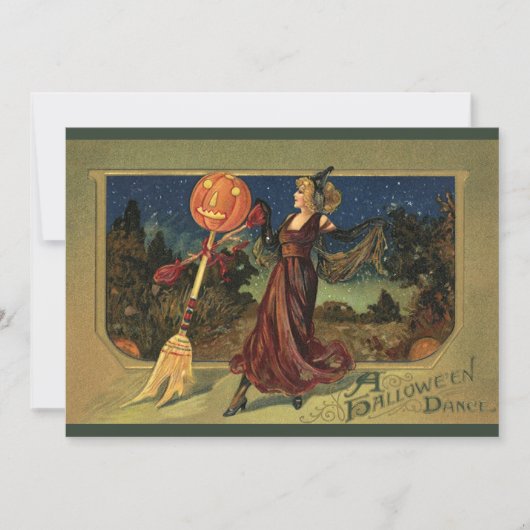 Invitation Halloween vintage, Belle Sorcière dansante (Devant)