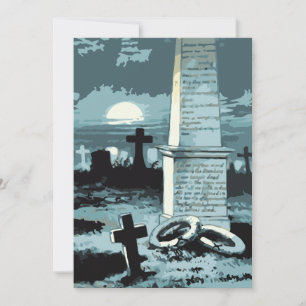 Invitation Halloween vintage, cimetière effrayant avec des to
