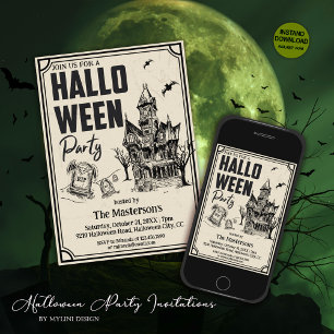 Invitation Halloween vintage Éffrayant Graveyard Hounted Hous