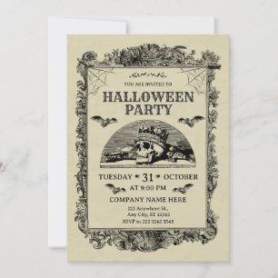 Invitation Halloween Vintage et noir et crème