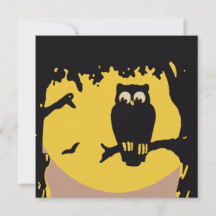 Invitation Halloween vintage, hibou effrayant dans un arbre a