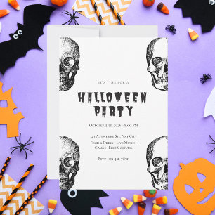Invitation Halloween vintage noir et blanc crâne