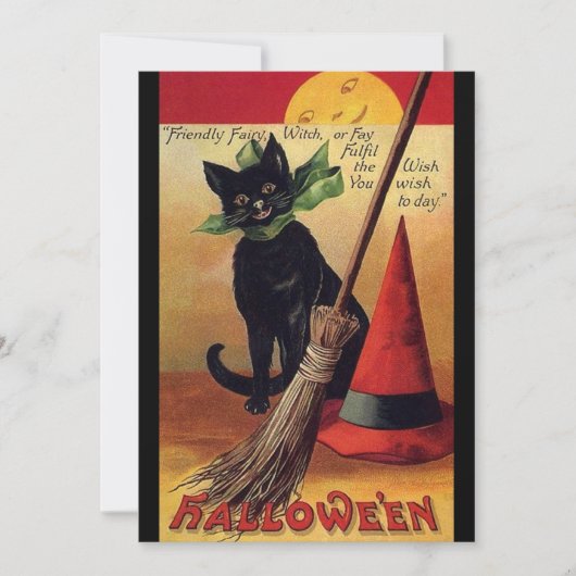 Invitation Halloween vintage par Ellen Clapsaddle, Chat noir (Devant)