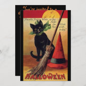 Invitation Halloween vintage par Ellen Clapsaddle, Chat noir (Devant / Derrière)