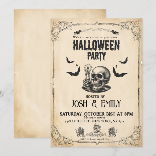 Invitation Halloween vintage Peau adulte (Devant / Derrière)