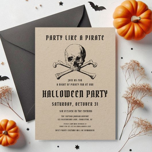 Invitation Halloween vintage Pirate et os